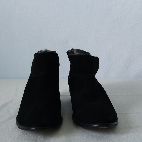 Seychelles Black Leather Ankle Boots Women’s 10 Faux Fur Lined Low Block Heel - Picture 7 of 10